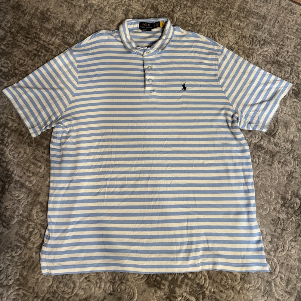 Ralph Lauren Men's Polo Shirt in Blue and White Stripes